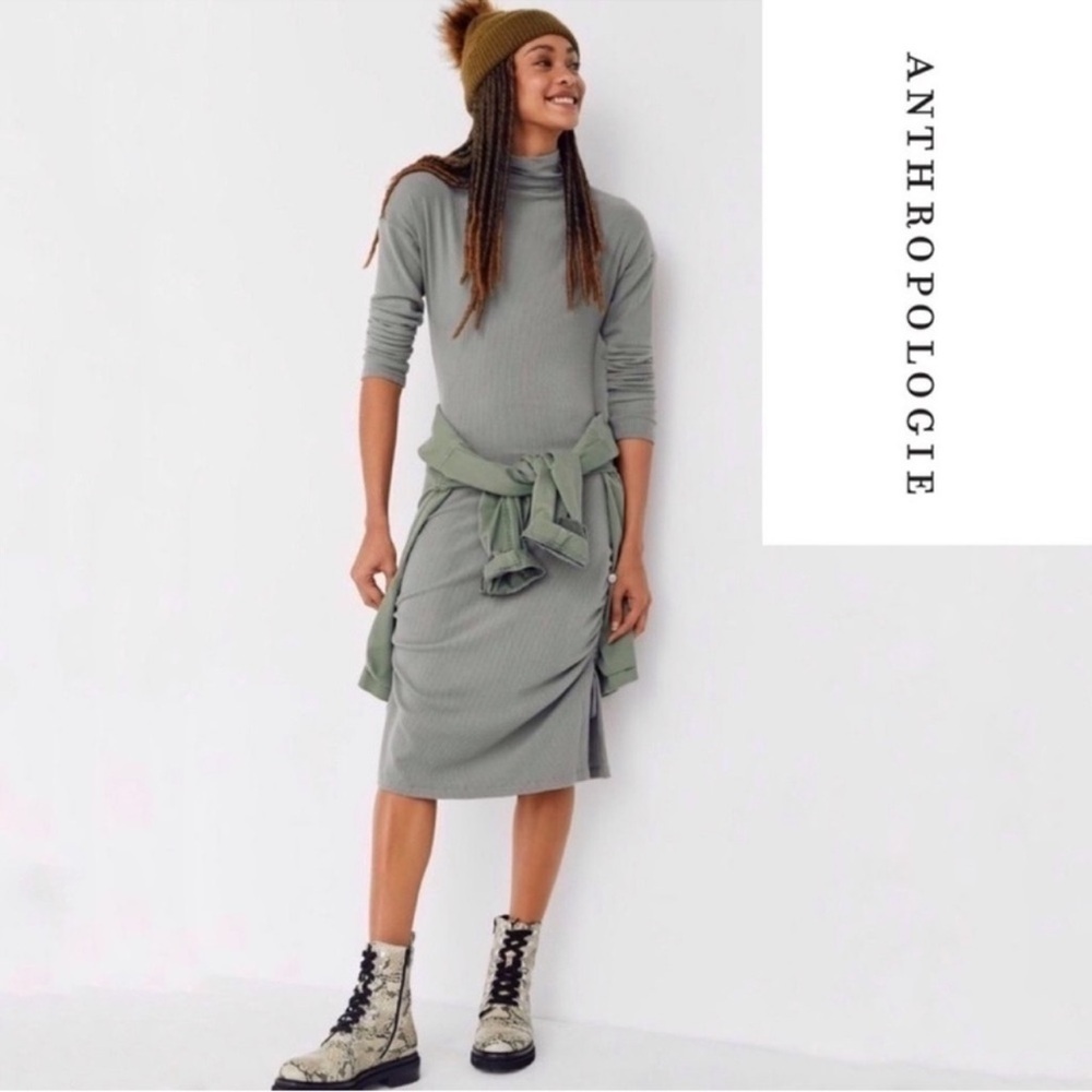 Anthropologie Emily Ruched MIDI Dress Moss Saturday Sunday XS New